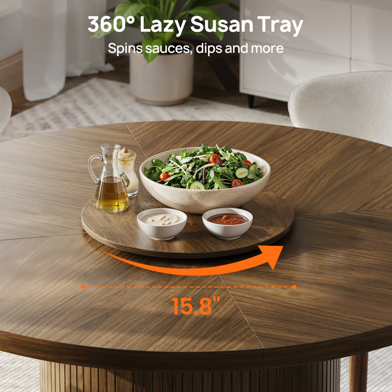 47" Fluted Pedestal Round Dining Table With Storage, Walnut, Walnut