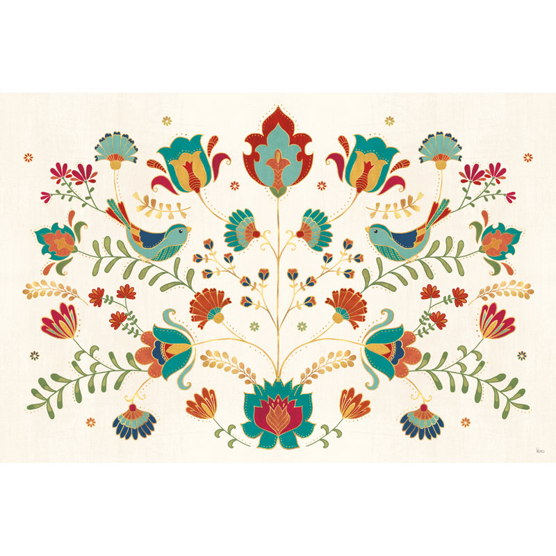 «Folk Floral I» par Véronique Charron, H 32 po x l 48 po, Toile tendue