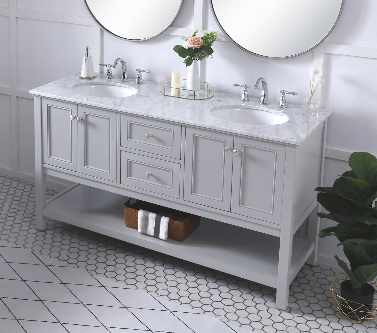 Bonsai 60'' Double Bathroom Vanity, Gray