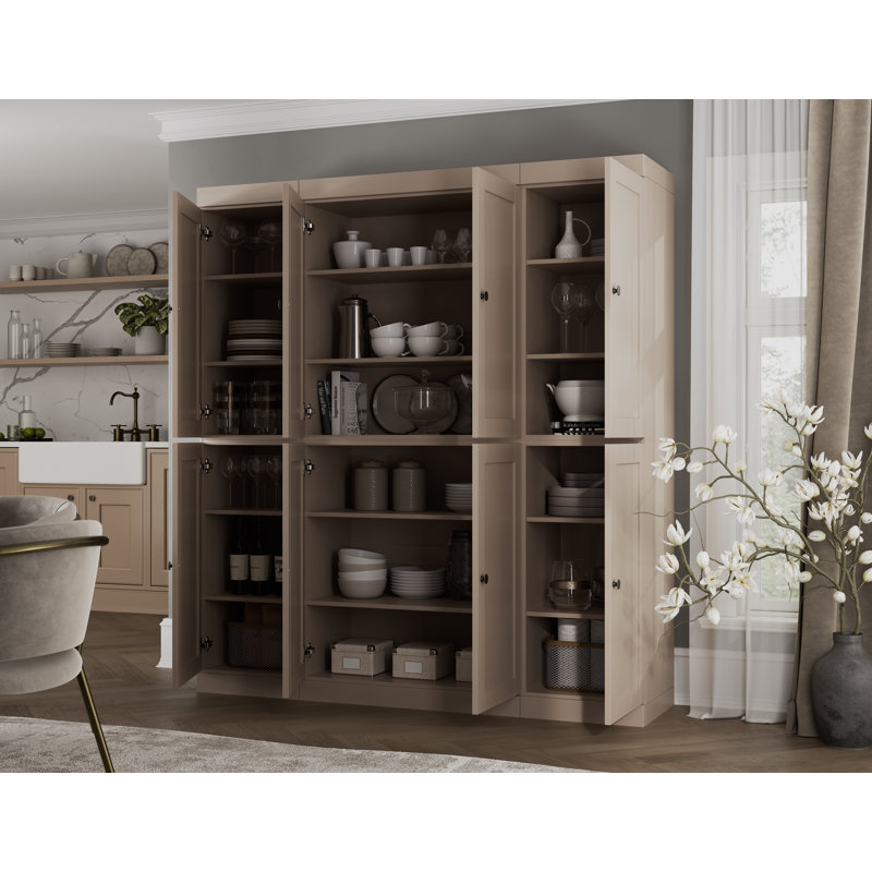 Garde-manger 100% en bois massif 65 po avec portes Shaker et tablettes réglables, Beige