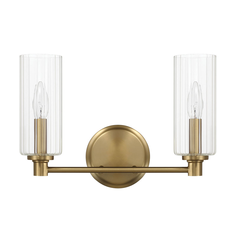 Regal Armed Double Candle Sconce Clear Ribbed Glass with Satin Brass Finish