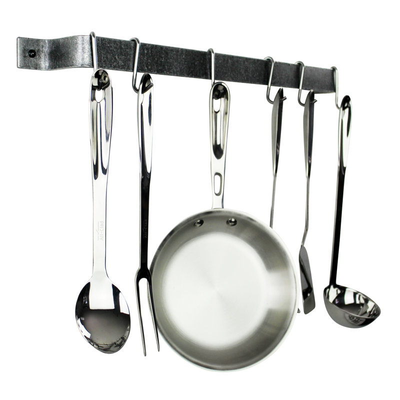 Handcrafted Easy Wall Mounted Pot Rack, Hammered Steel, 3" H x 24" W x 3" D