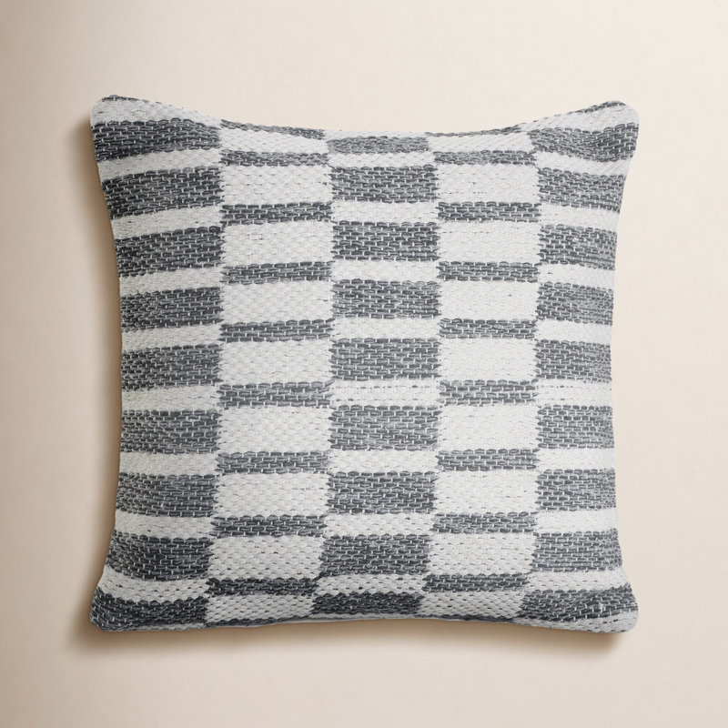 Salah Cotton Throw Pillow, Gray/White, Polyester/Polyfill