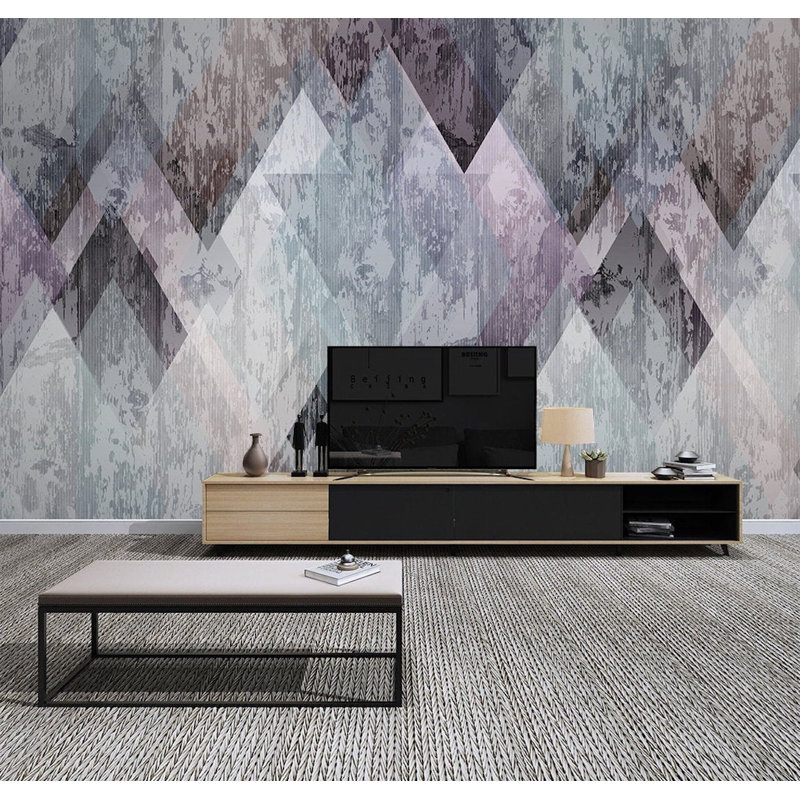 Murale texturée amovible à motif triangulaire foncé, L 75 po x l 112 po