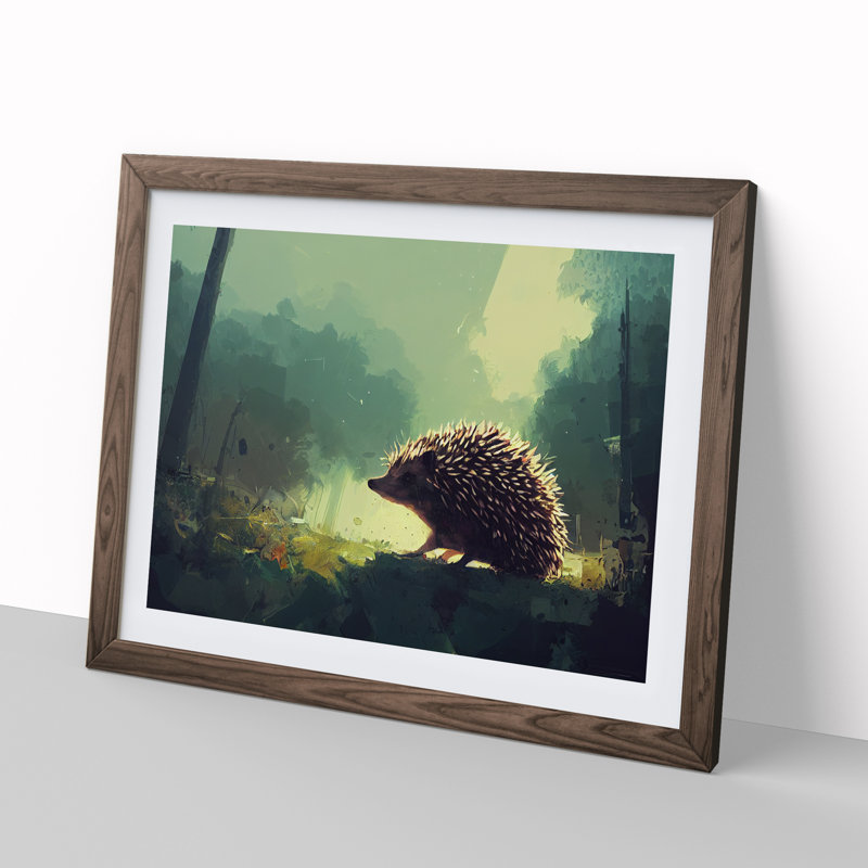 Hedgehog Vol.2 - Single Picture Frame Painting, 25cm H x 34cm W x 2cm D, Walnut