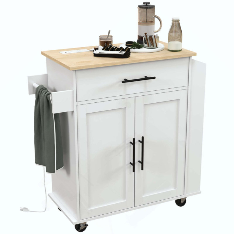Sicilee Kitchen Cart with Manufactured Wood Top, White