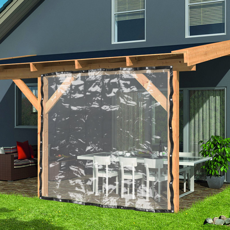 98.43"H Clear Outdoor Clear Awning Waterproof PVC Curtain Rain Shelter for Patios, Decks & Campsites, Black