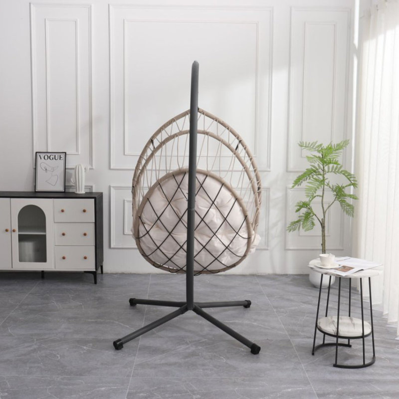 Chaise d'extérieur suspendue en forme d'œuf avec support, Blanc/Noir