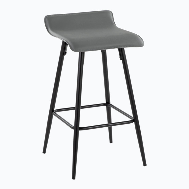 Ale 26" Black Steel and Grey Faux Leather Contemporary Counter Stool - Set of 2