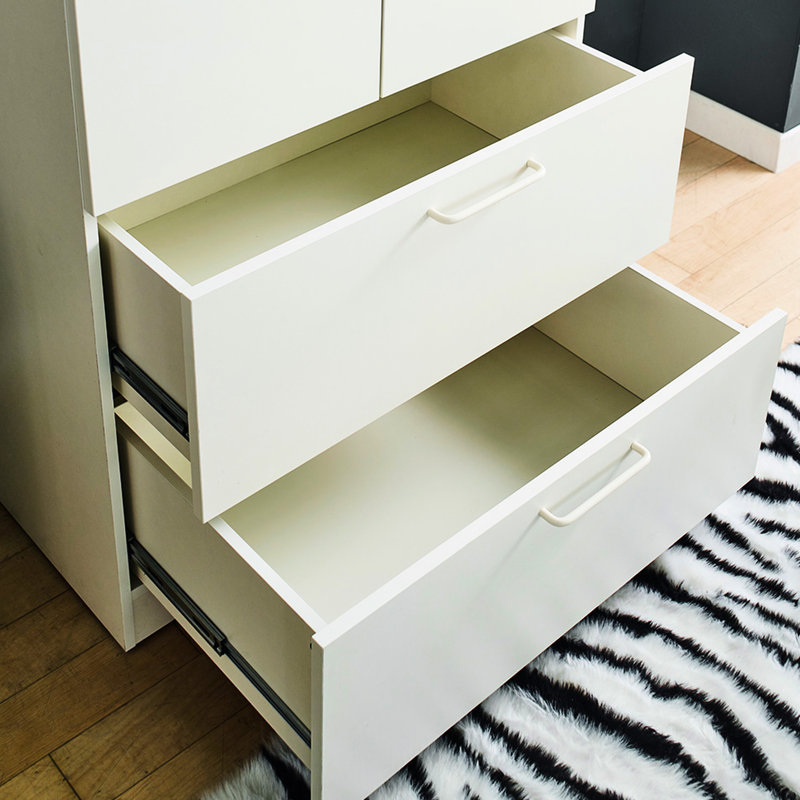 Garde-robe à deux portes en bois massif blanc avec deux tiroirs et barres de suspension - fermeture silencieuse, potentiel de rangement profond, extérieur d'eau et de chaleur, intérieur anti-taches, panneau de qualité E0, 2 fois plus épais, fabriqué