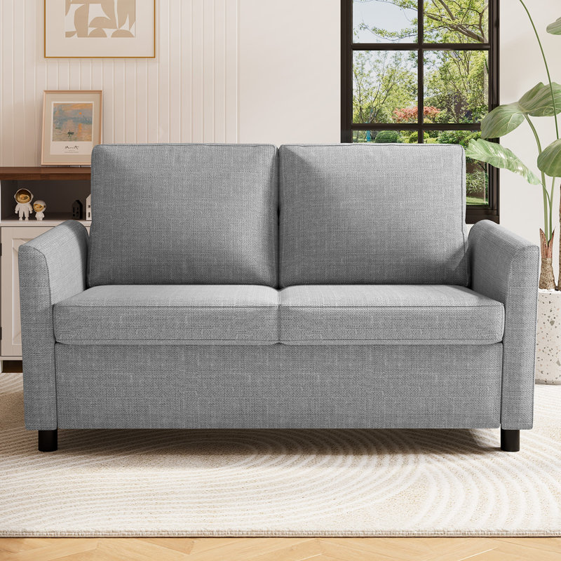 2 Seater Linen Loveseat, Light Grey