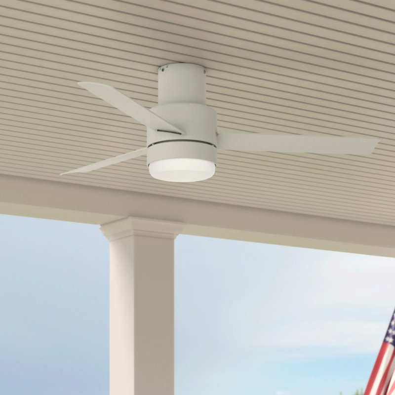 Gilmour 52" 3 - Blade Flush Mount Outdoor Ceiling Fan with Pull Chains and Light, Matte White