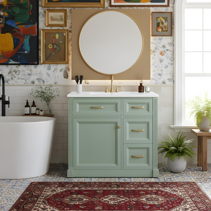 Meuble-lavabo 36 po avec lavabo et rangement, Green