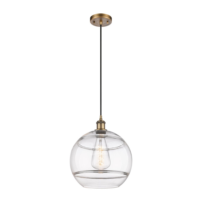 Luminaire suspendu à 1 lumière Ballston Bienes-516-G556, Transparent, H 13,38 po x l 12 po x P 12 po, Laiton brossé