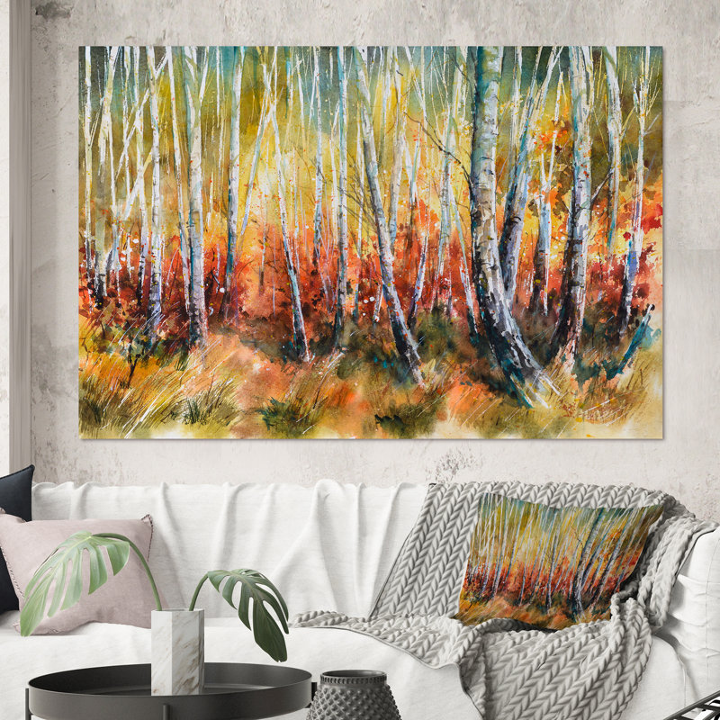«White Birches in Dense Autumn Forest», reproduction sur toile, H 40 po x l 60 po x P 1,5 po, Toile tendue