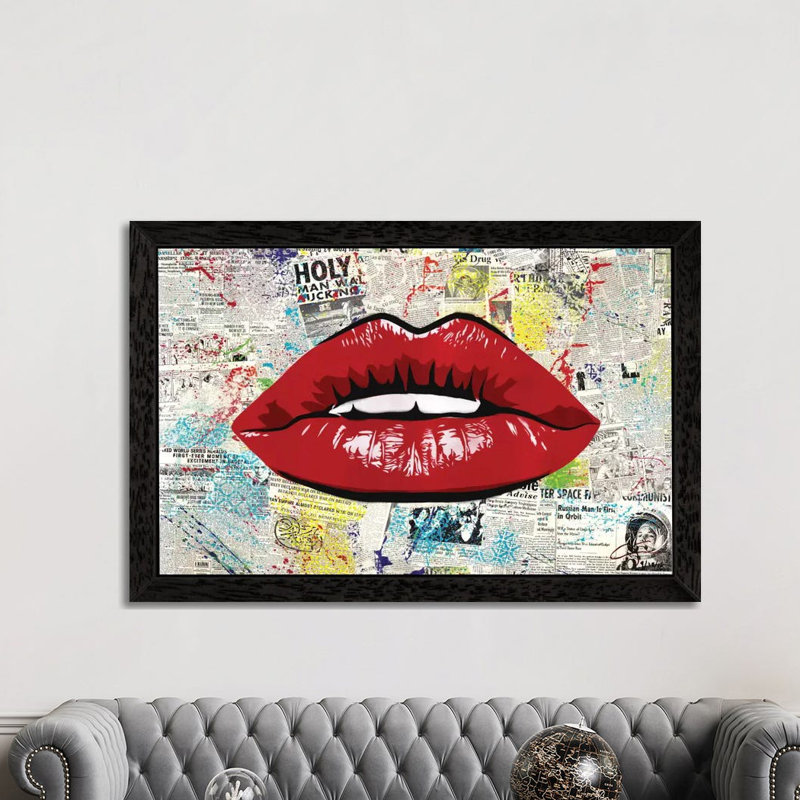 First Kiss by Dakota Dean - Print on Canvas, 152.5 cm H x 101.5 cm W, Black Floater Framed