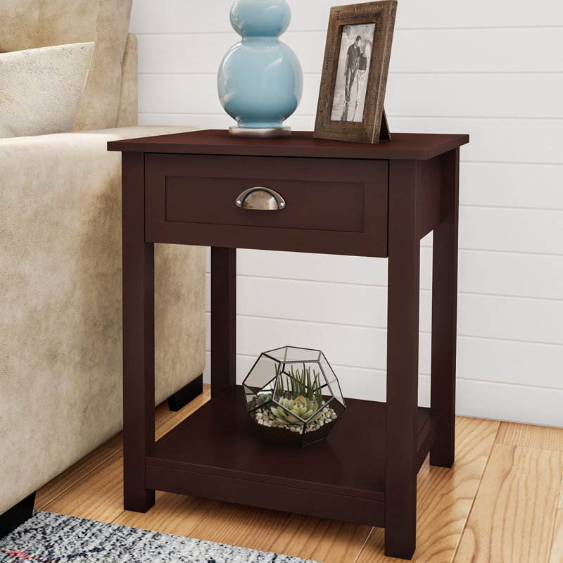 Kuan End Table with Drawer - Side Table with Storage Shelf - Classic Shaker-Style Wooden Nightstand