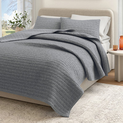 100% Cotton Garment Washed Honeycomb Waffle Quilt and Sham Set