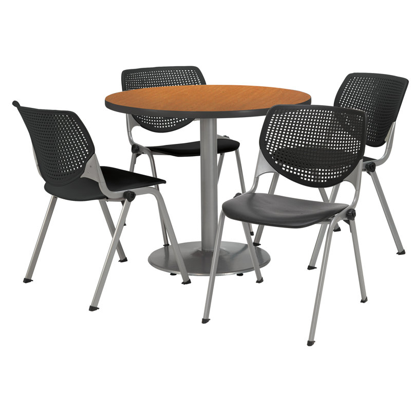 Table ronde pour salle de pause, L 42 po x P 42 po, Noir, noir, noir, noir, Chêne moyen