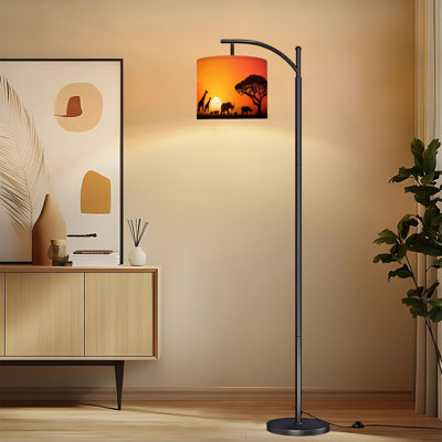 Lampe sur pied à arc avec abat-jour ajustable scène de paysage africain silhouette de savane animalière Sunset