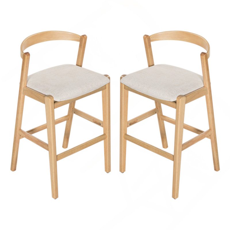 Ensemble de 2 tabourets de bar d'intérieur en bois d'hévéa Balman, Naturel