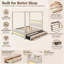 Lit plateforme Trundelle Queen à baldaquin capitonné beige avec lit gigogne simple, 3 tiroirs de rangement, tête de lit rembourrée, deux bandes DEL à la tête et au pied de lit, cadre à baldaquin
