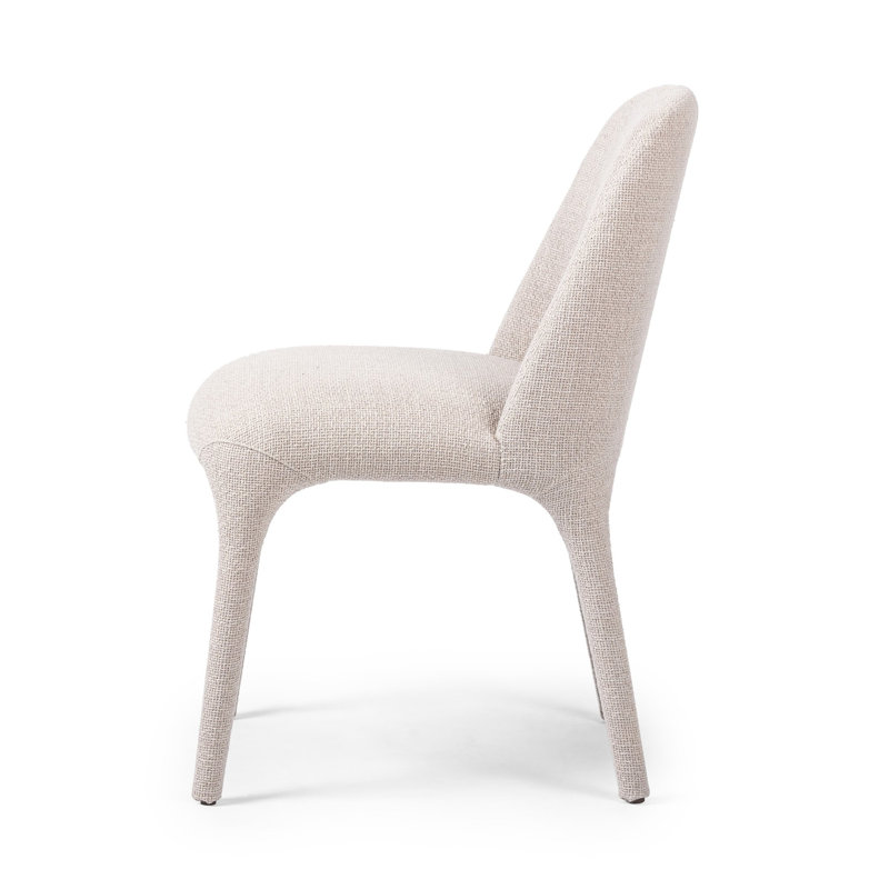 Off-White Upholstered Full Back Side Chair with Camel Legs