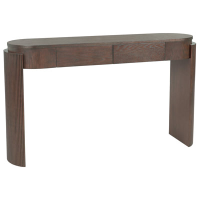 Console d'entrée ovale avec placage de chêne appliqué à la main, 2 tiroirs de rangement, pieds cannelés, capacité de charge des tiroirs : 7,2 kg (16 lb), fini bois naturel, idéal pour le salon.