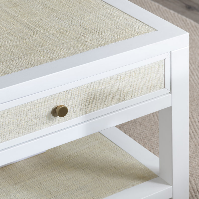 Mordcha Rectangular 2 Drawer Solid Wood and Raffia Coffee Cocktail Table