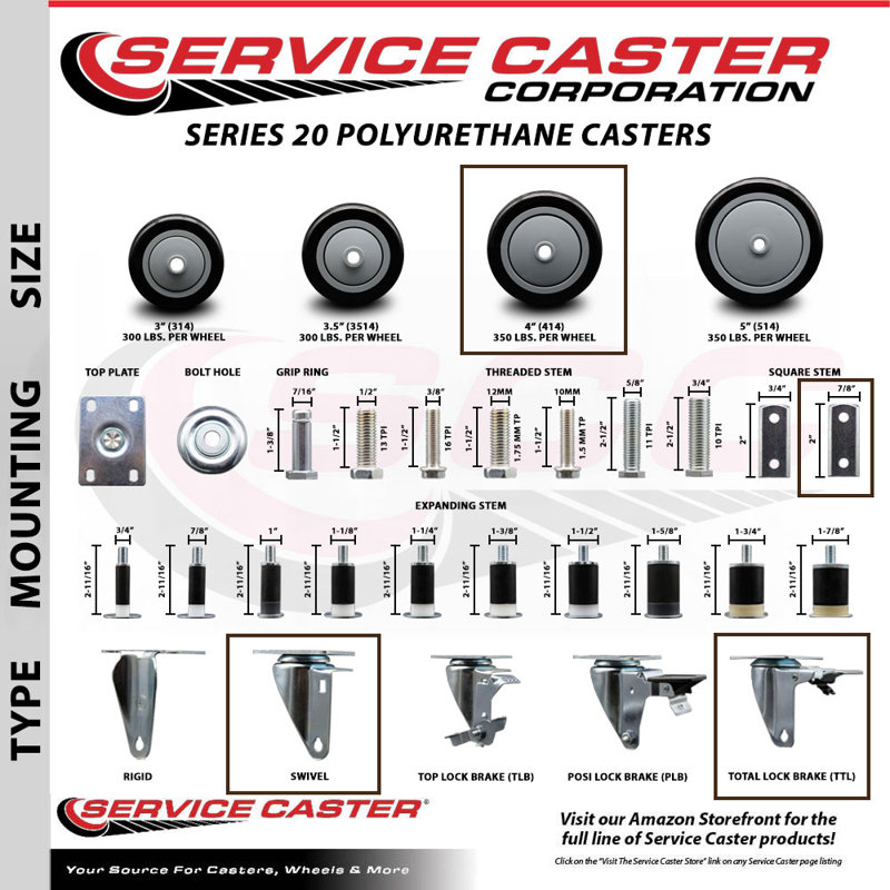 Square Stem Caster, Black