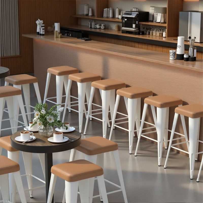 Upholstered Seat Counter Stools with Metal Frame, Brown, Counter Stool (26" Seat Height)