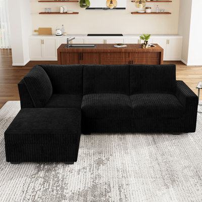 Canapé modulaire rembourré brun en velours côtelé 87 po Brunella