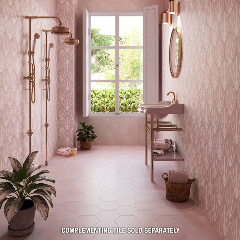 Horizon 7-3/4" x 9" Porcelain Wall & Floor Tile, Rosa