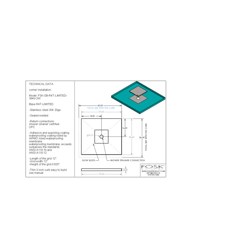 Base de douche l 60 po x p 1 po