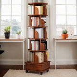 Rotating Bookshelf, 360° Display Round Spinning Bookshelf With Wheels, Space-Saving, Small Space Rotating Bookshelf Tower For Bedroom, Living Room, Home, Office
