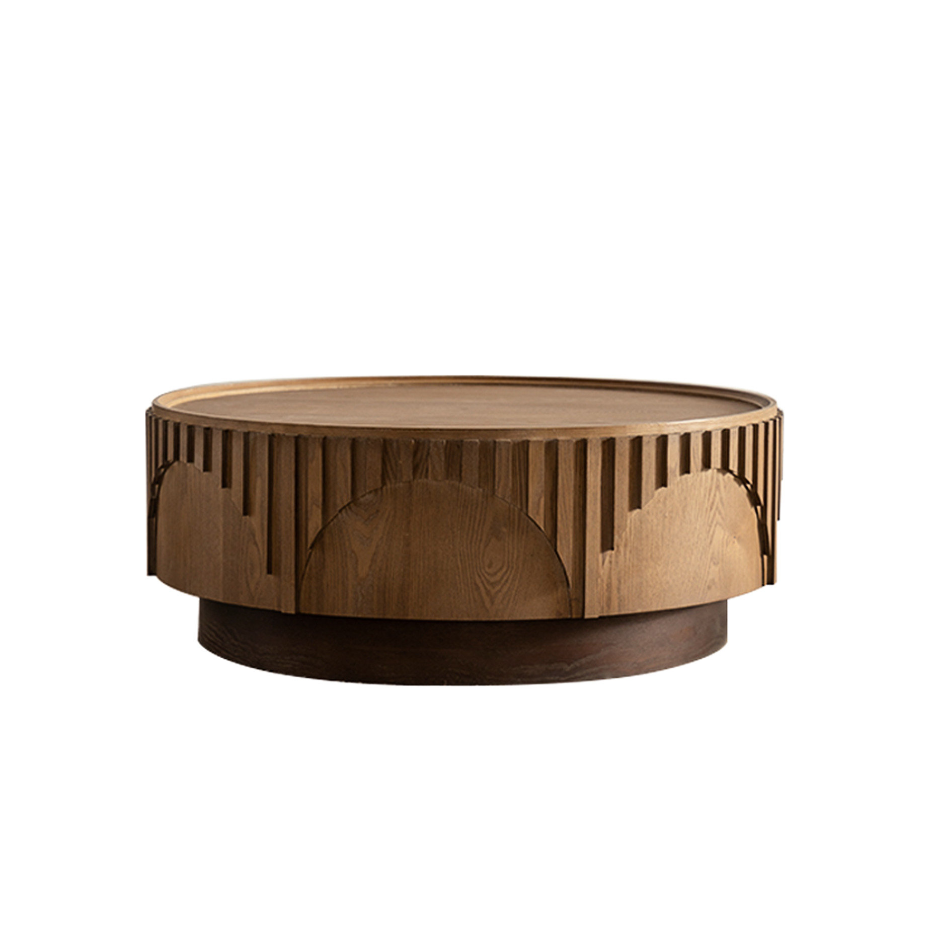 Latitude Run® Round Coffee Table With Handmade Relief, Solid Wood ...