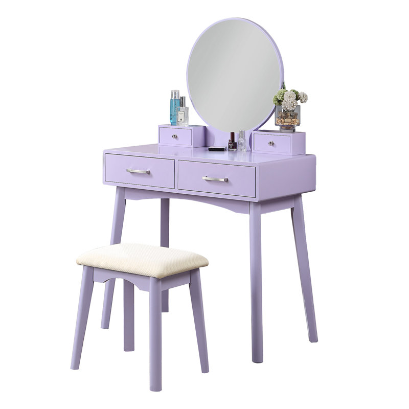 Ensemble coiffeuse et tabouret Liannon, Mauve