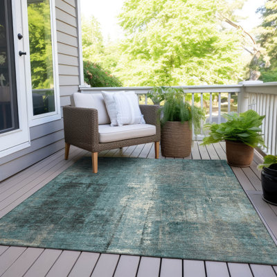 Tapis bleu sarcelle lavable à la machine intérieur / extérieur Xhevrie