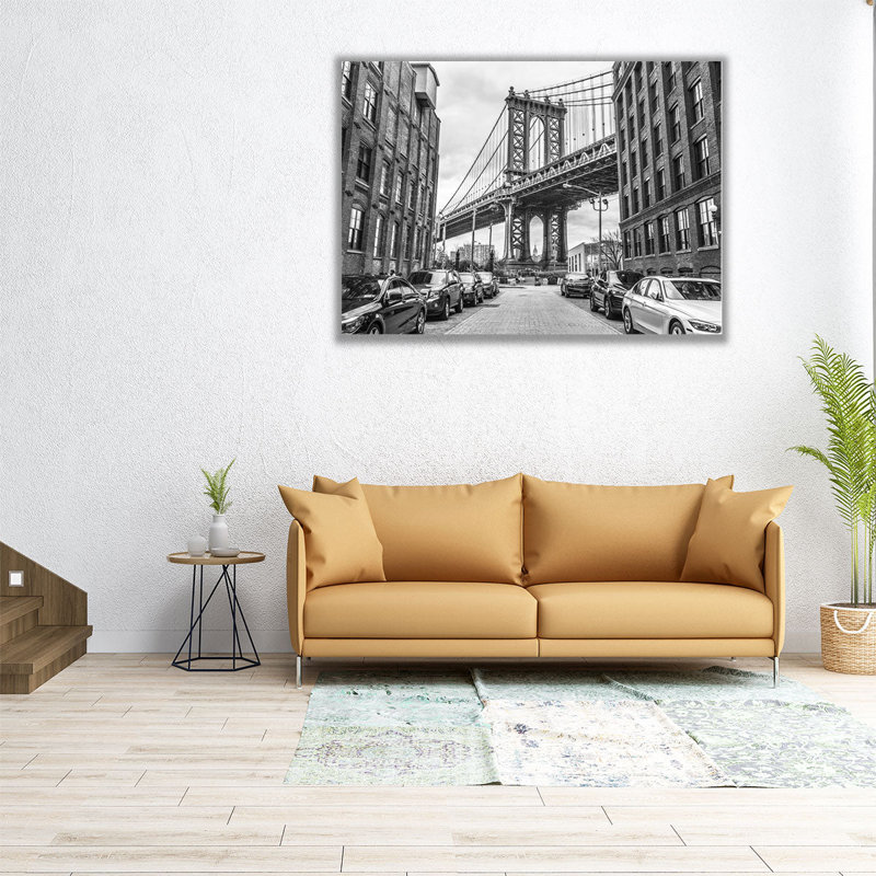 «Manhattan Bridge from a Street, New York», reproduction d'art sur toile, H 24 po x l 32 po