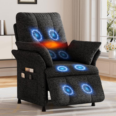 Fauteuil inclinable électrique pour adultes avec chauffant et massage, canapé simple avec poches latérales pour siège de cinéma, gris foncé