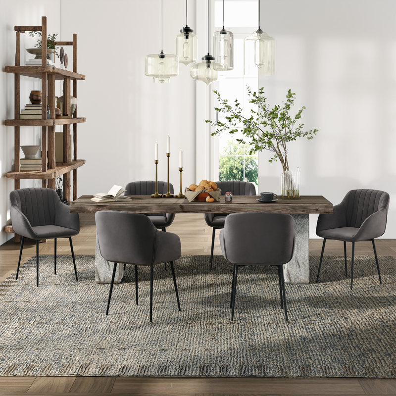 Ohio Modern Upholstered Dining Chairs with Metal Legs, Dark Grey Velvet, 6