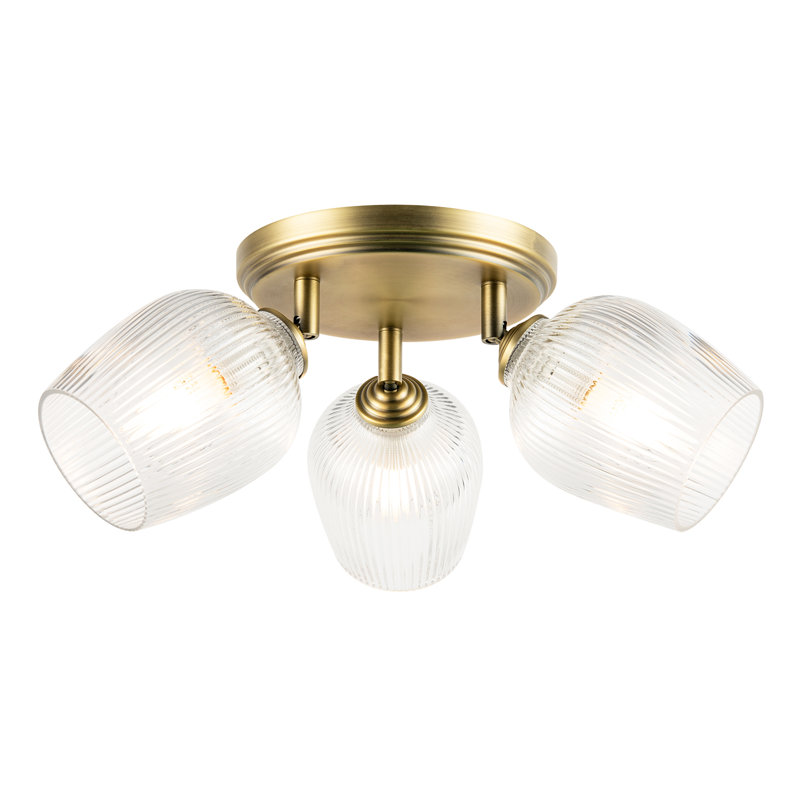 Glass Semi Flush Mount, Antique Brass