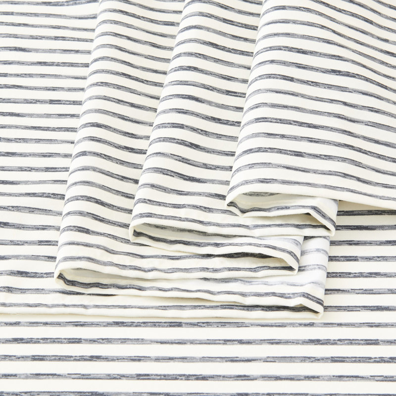 Queen Size Dark Grey Striped Microfiber Sheet Set