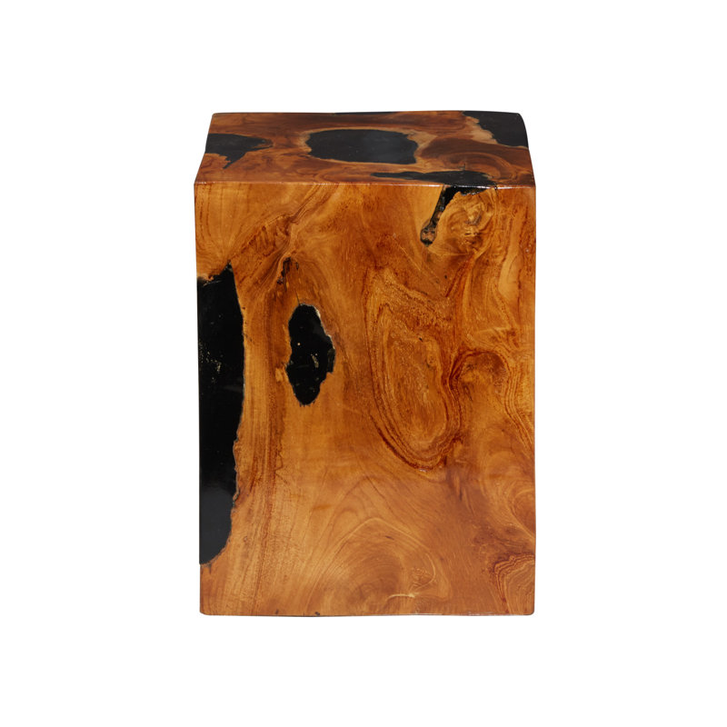 Knupp Black Teak Wood Accent Table with Resin Inlay