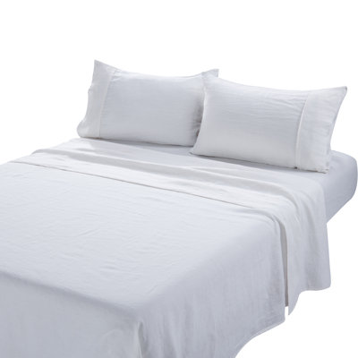  Ensemble de draps en lin pur lavé à la pierre, drap-housse 16 po