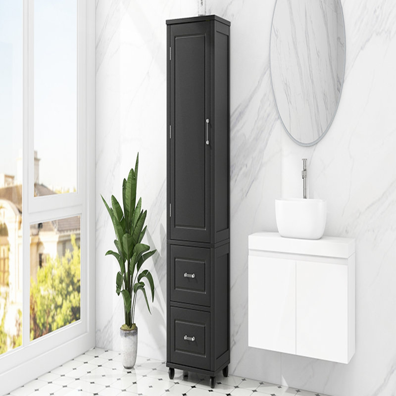 Grande armoire de rangement pour salle de bain, armoire de rangement autoportante avec deux tiroirs et tablette réglable