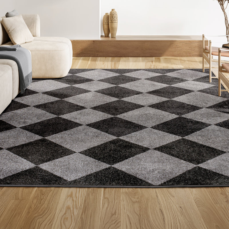 Utgard Classic Geometric Diamond Pattern Dark Gray/Light Gray Rug, Rectangle 5'3" x 7'7"