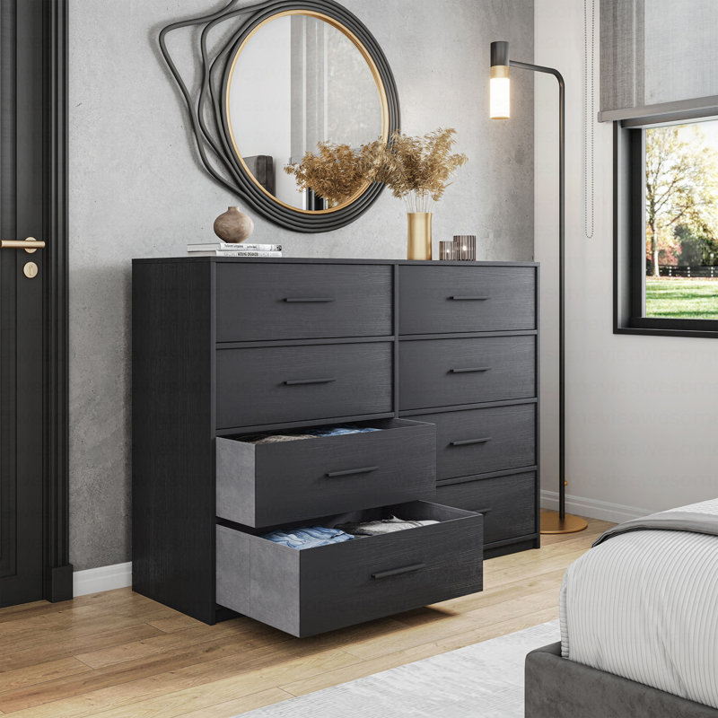 Commode 8 tiroirs avec grands tiroirs en tissu, noir, Noir