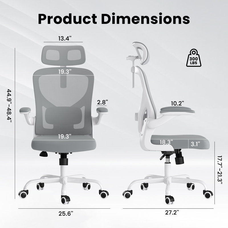 Ergonomic Office Chair, Home Office Desk Chair With Headrest, High Back Computer Chair With Armrests And Adjustable Lumbar Support For Home Office Study Room, White & Gray