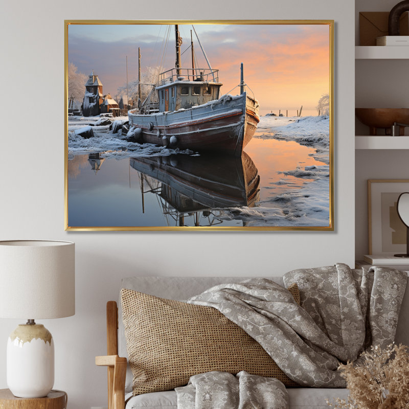 Winter Icy Harbor II - Imprimé, H 34 po x l 44 po x P 1,5 po, Cadre flottant doré